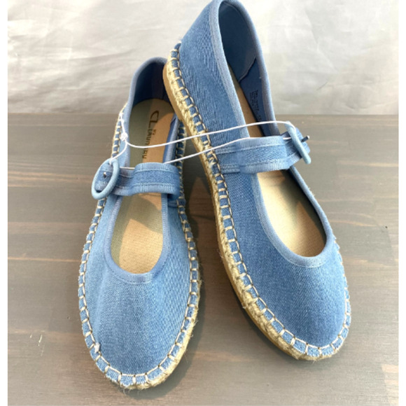 CL by Laundry Espadrille Mary Jane Ballet Flats Women 7W-7.5W Denim Blue NEW - Picture 1 of 10